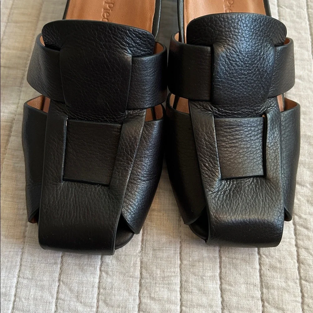 L’Amour Des Pieds black leather basket weave heeled slide mule sandals 8​ - Picture 2 of 13